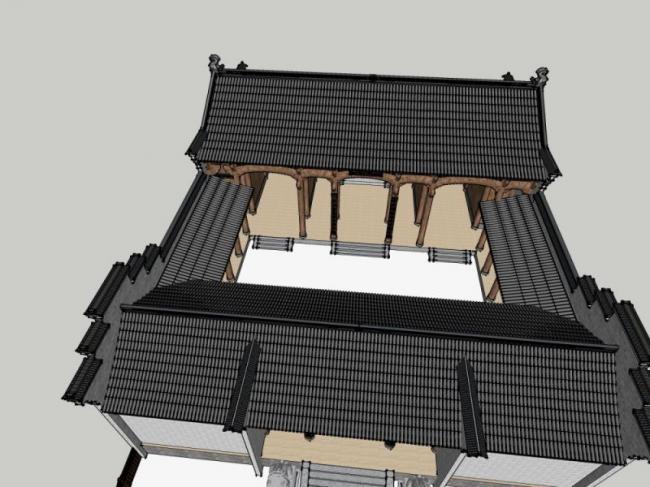 Sketchup古建筑模型|多层祠堂，古建筑，中式风格