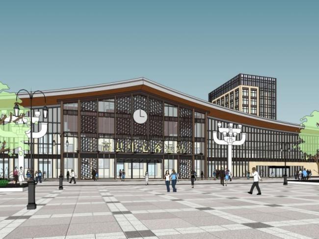 Sketchup车站路桥|多层汽车站，现代风格