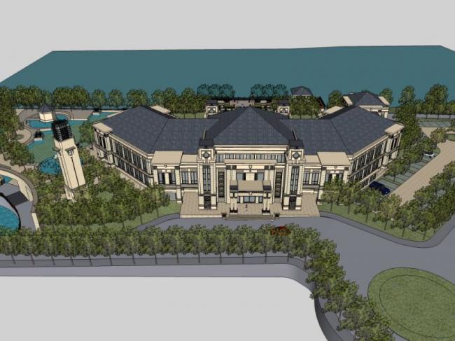 Sketchup商业模型|多层售楼处，古典风格