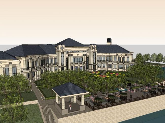 Sketchup商业模型|多层售楼处，古典风格