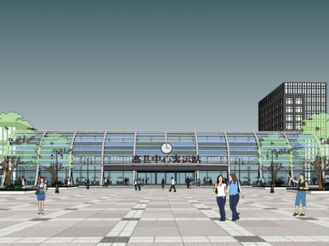 Sketchup车站路桥|多层汽车站，现代风格