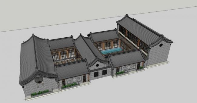 Sketchup住宅模型|四合院，中式风格