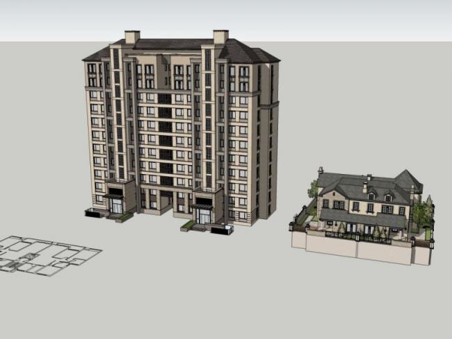 Sketchup住宅模型|高层住宅，花园洋房，居住建筑，古典风格