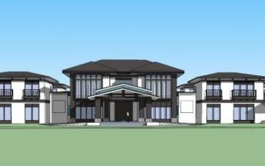 Sketchup酒店模型|多层会所度假村，中式风格-BIM建筑网