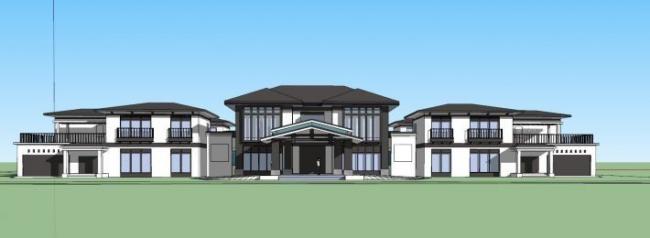 Sketchup酒店模型|多层会所度假村，中式风格