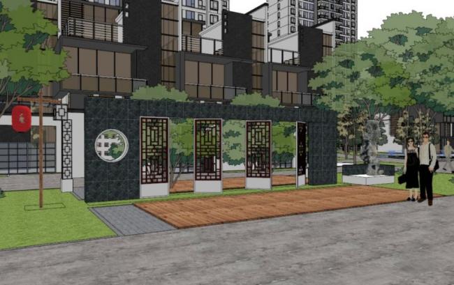 Sketchup景观模型|住宅景观，小区景观，中式风格