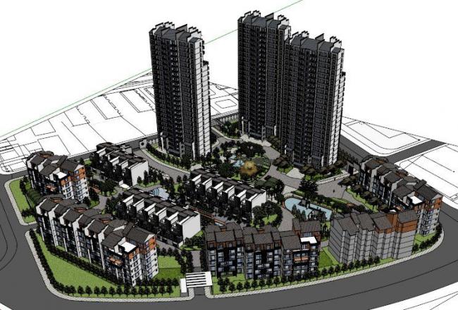 Sketchup景观模型|住宅景观，小区景观，中式风格