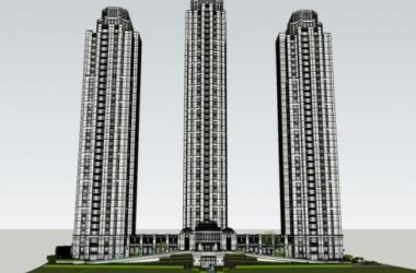 Sketchup办公模型|超高层办公楼，底层商业，现代风格-BIM建筑网