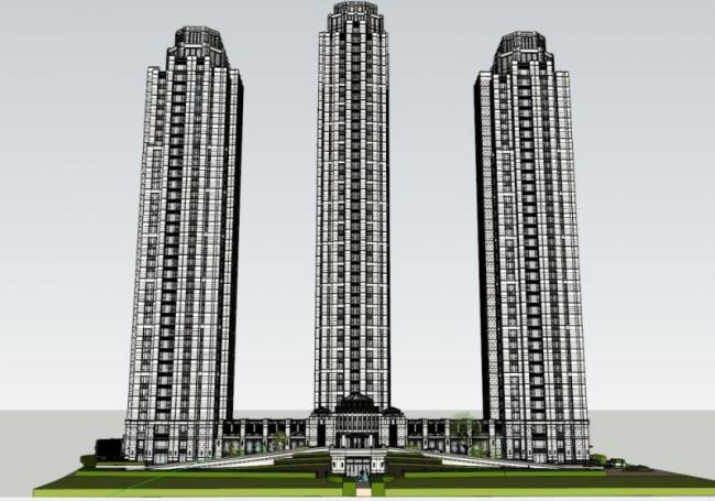 Sketchup办公模型|超高层办公楼，底层商业，现代风格