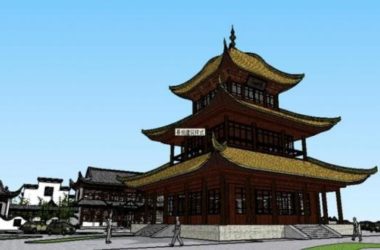 Sketchup酒店模型|多层徽派酒店，中式风格-BIM建筑网