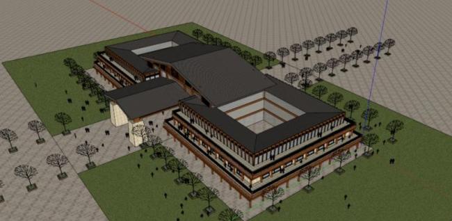 Sketchup酒店模型|多层酒店，木结构，中式风格