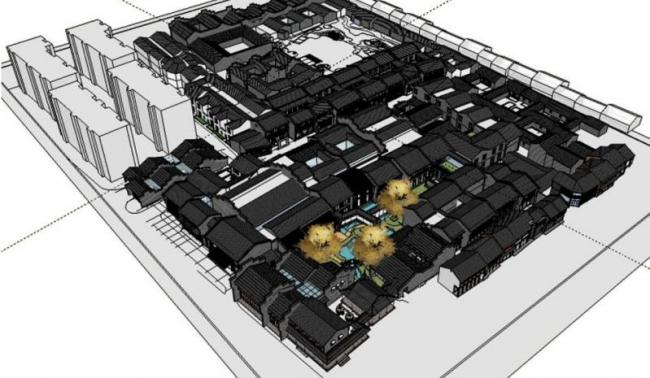 Sketchup酒店模型|低层酒店群，中式风格