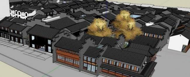 Sketchup酒店模型|低层酒店群，中式风格