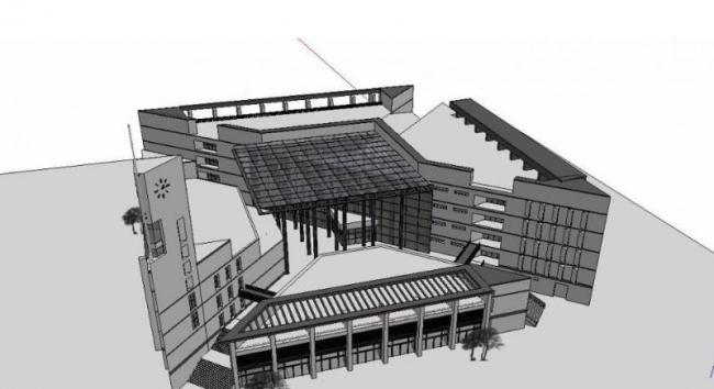 Sketchup文化模型|多层大学图书馆，文化建筑，现代风格