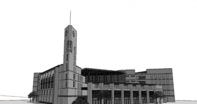 Sketchup文化模型|多层大学图书馆，文化建筑，现代风格