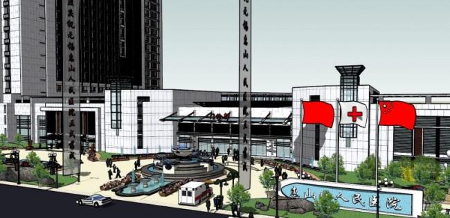 Sketchup医院模型|多高层医院，医疗建筑，现代风格