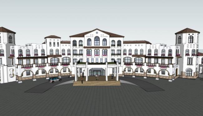 Sketchup商业模型|多层商业会所，西班牙风格，古典风格