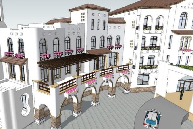 Sketchup商业模型|多层商业会所，西班牙风格，古典风格