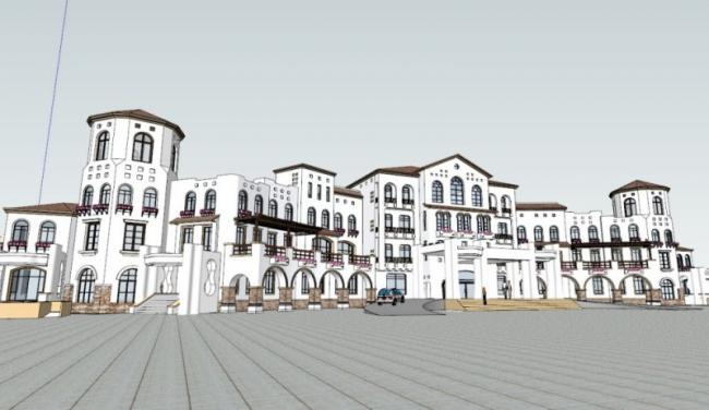 Sketchup商业模型|多层商业会所，西班牙风格，古典风格