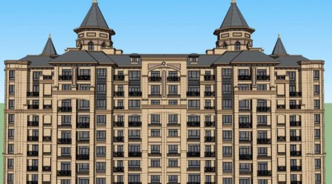 Sketchup住宅模型|双拼高层住宅，古典风格，托斯卡纳风格