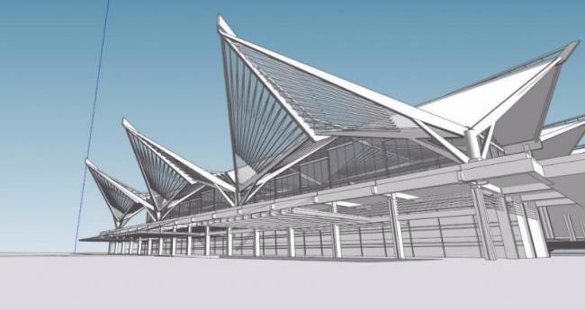 Sketchup车站路桥|杭州东火车站，低层，现代风格