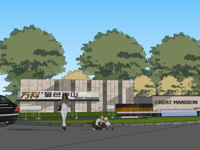 Sketchup景观模型|景观墙，现代风格