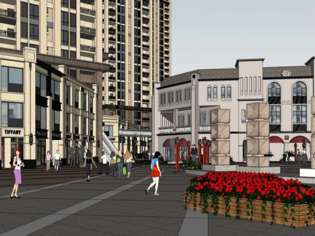 Sketchup商业模型|多层商业步行街，现代风格