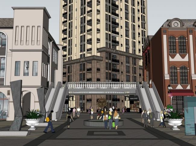 Sketchup商业模型|多层商业步行街，现代风格