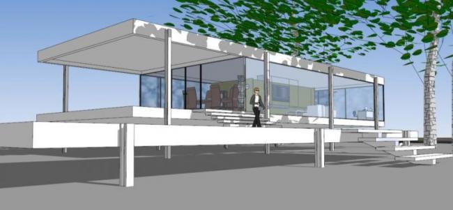 Sketchup住宅模型|范斯沃斯住宅，现代风格，密斯