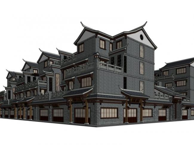 Sketchup住宅模型|多层住宅，联排住宅，中式风格
