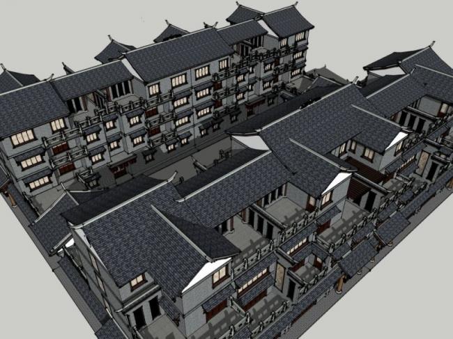 Sketchup住宅模型|多层住宅，联排住宅，中式风格
