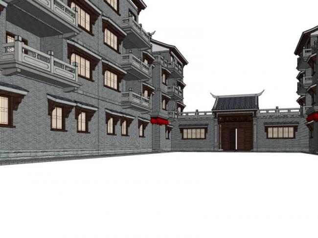 Sketchup住宅模型|多层住宅，联排住宅，中式风格