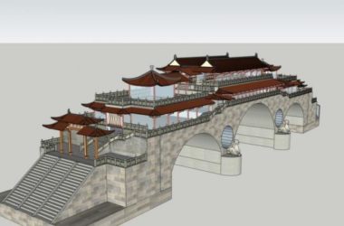 Sketchup古建筑模型|多层廊桥，中式风格，古建-BIM建筑网