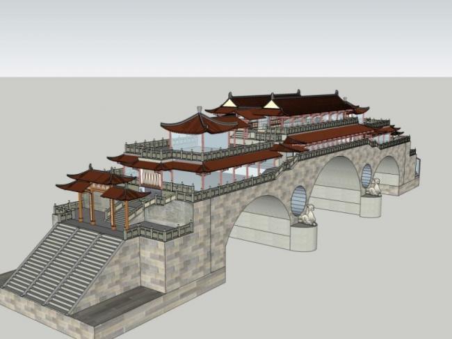 Sketchup古建筑模型|多层廊桥，中式风格，古建