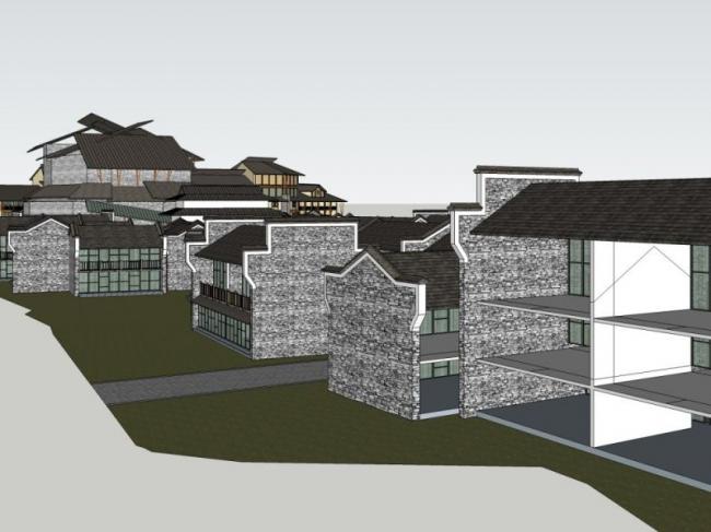 Sketchup商业模型|多层商业建筑，中式风格