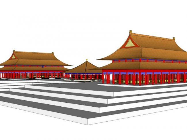 Sketchup古建筑模型|多层宫殿，中式风格，古建