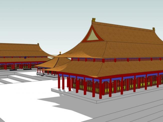 Sketchup古建筑模型|多层宫殿，中式风格，古建