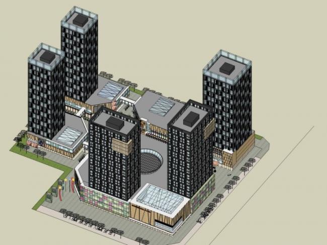 Sketchup综合体模型|多高层商业综合体，现代风格