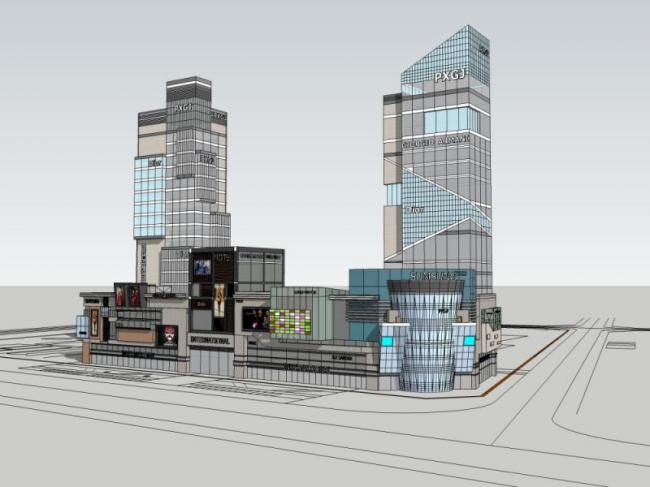 Sketchup综合体模型|多高层商业综合体，现代风格