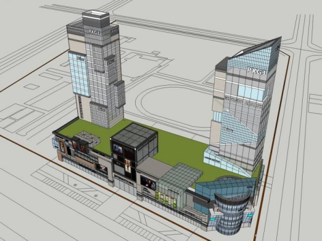 Sketchup综合体模型|多高层商业综合体，现代风格