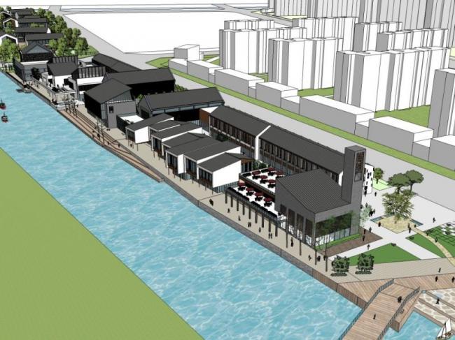 Sketchup商业模型|商业街，现代中式风格