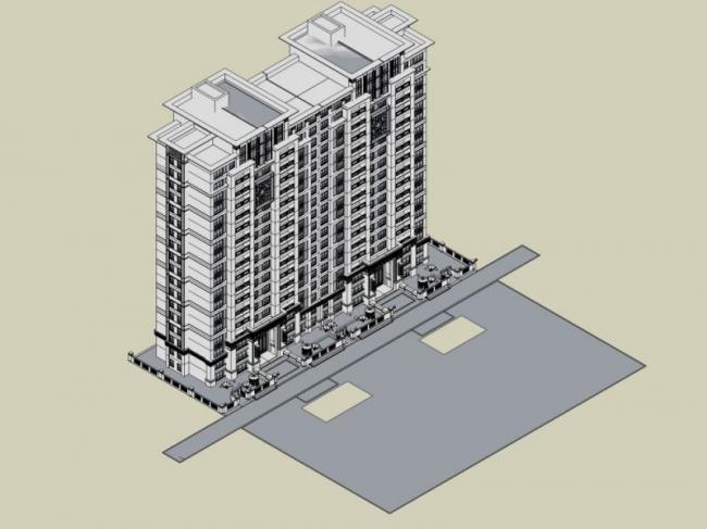 Sketchup住宅模型|高层住宅，居住建筑，中式风格