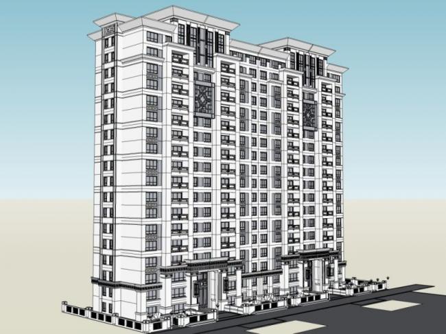 Sketchup住宅模型|高层住宅，居住建筑，中式风格