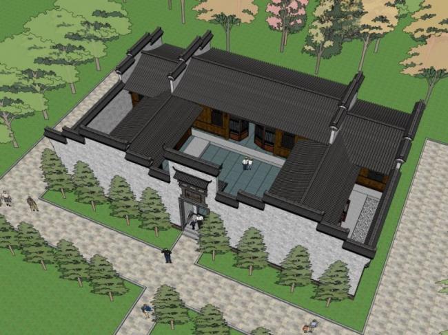 Sketchup住宅模型|院落，中式风格