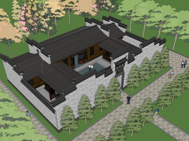 Sketchup住宅模型|院落，中式风格