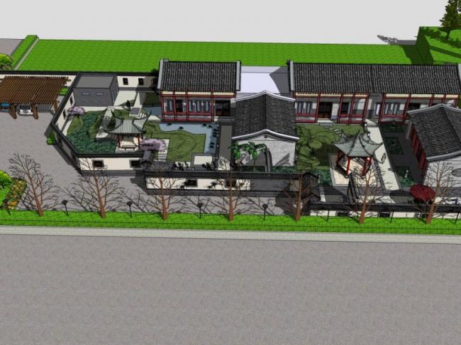 Sketchup古建筑模型|多层古建，中式风格，庭院