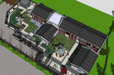 Sketchup古建筑模型|多层古建，中式风格，庭院-BIM建筑网