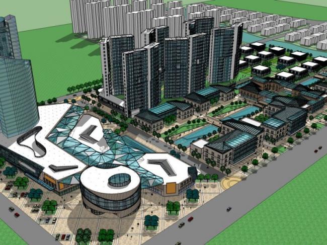Sketchup综合体模型|多层高层混合综合体，现代风格