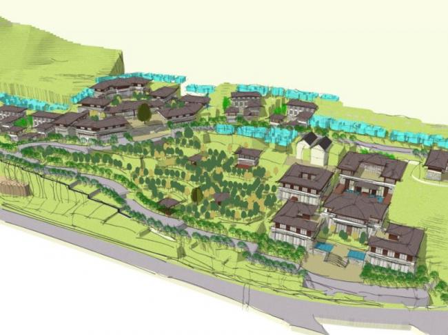 Sketchup酒店模型|度假山庄，中式风格