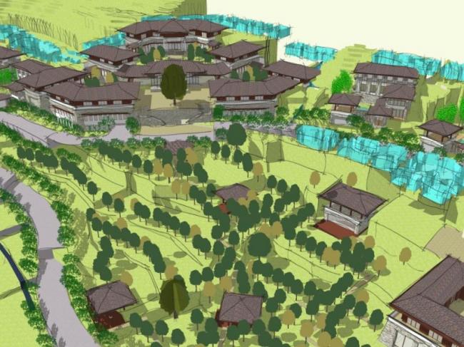 Sketchup酒店模型|度假山庄，中式风格